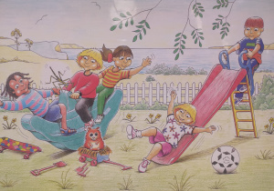 plakat przedstawiający dzieci na placu zabaw